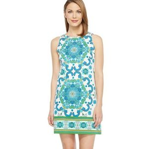 London Times Cotton Sateen Medallion Shift Dress
